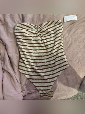Marshalls Cream & Brown Striped Strapless Bodysuit